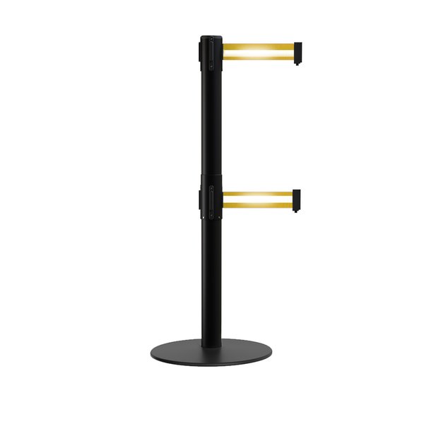 Montour Line Stanchion Dual Belt Barrier Flat Base Black Post 13ft. Y Ref. Belt MX630D-BK-YRH-130